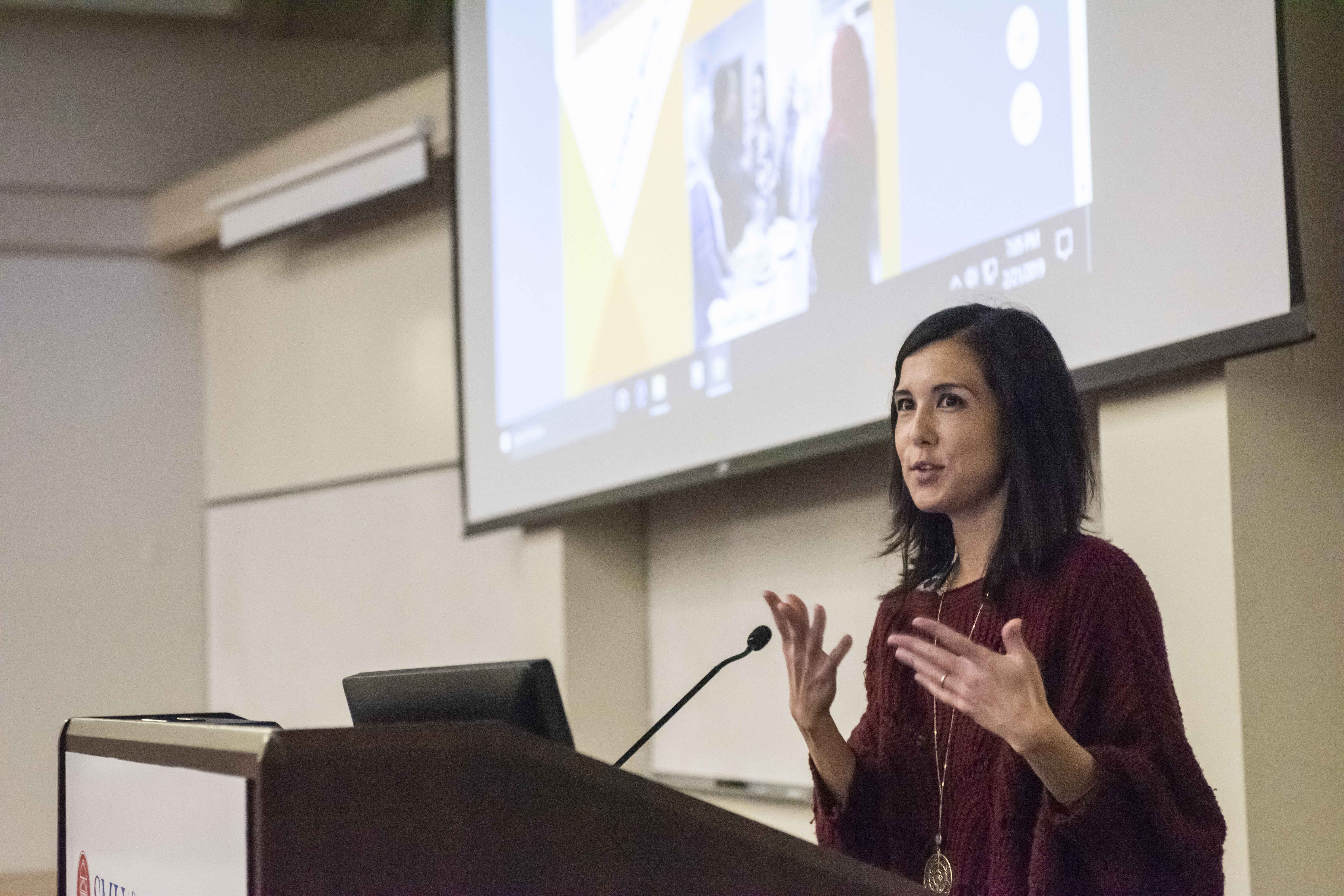 aria cabot speaking at event