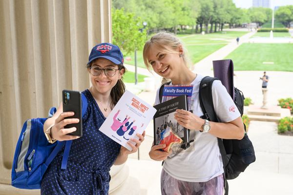 students taking selfie