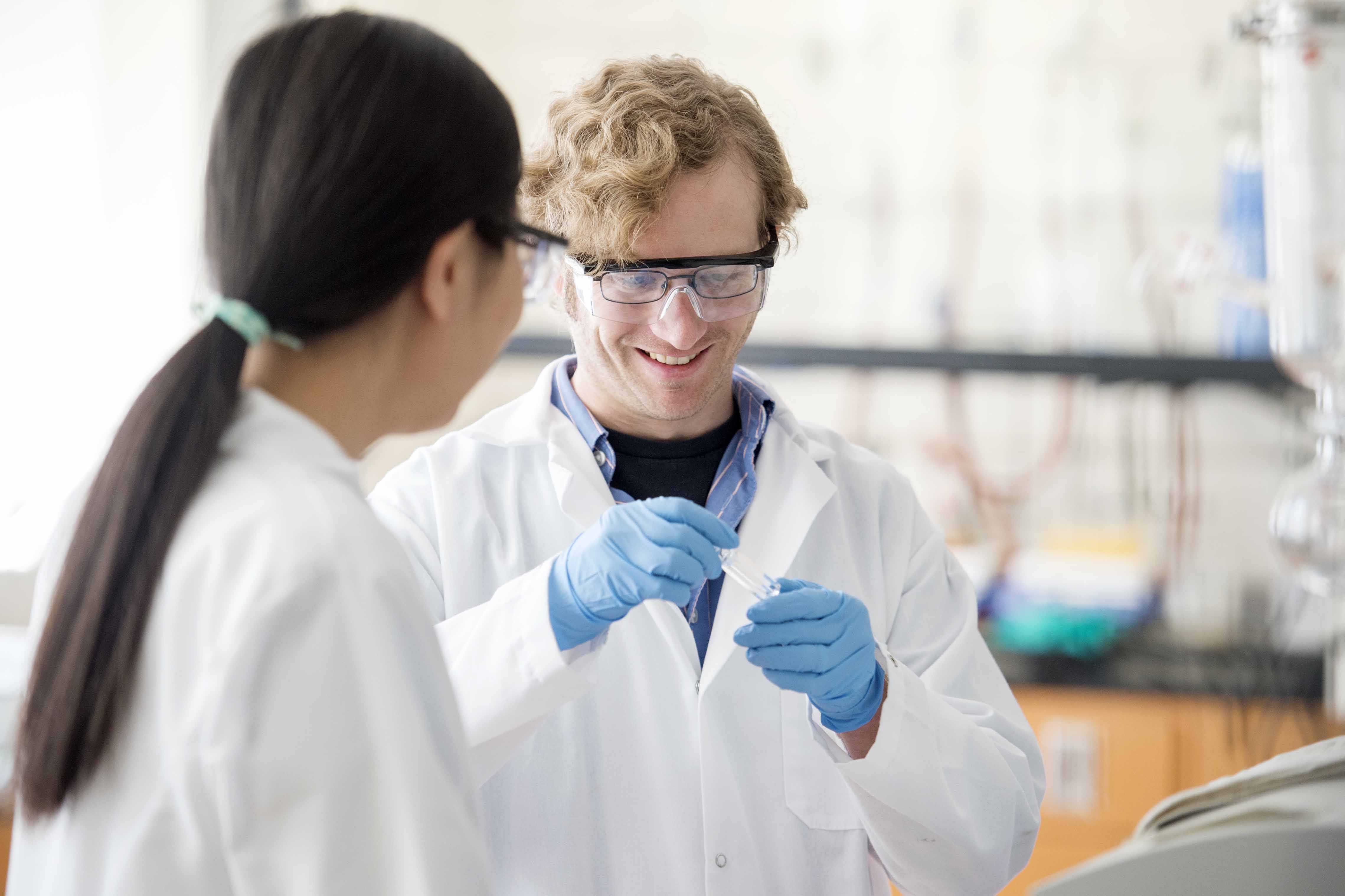 Chemistry faculty in lab