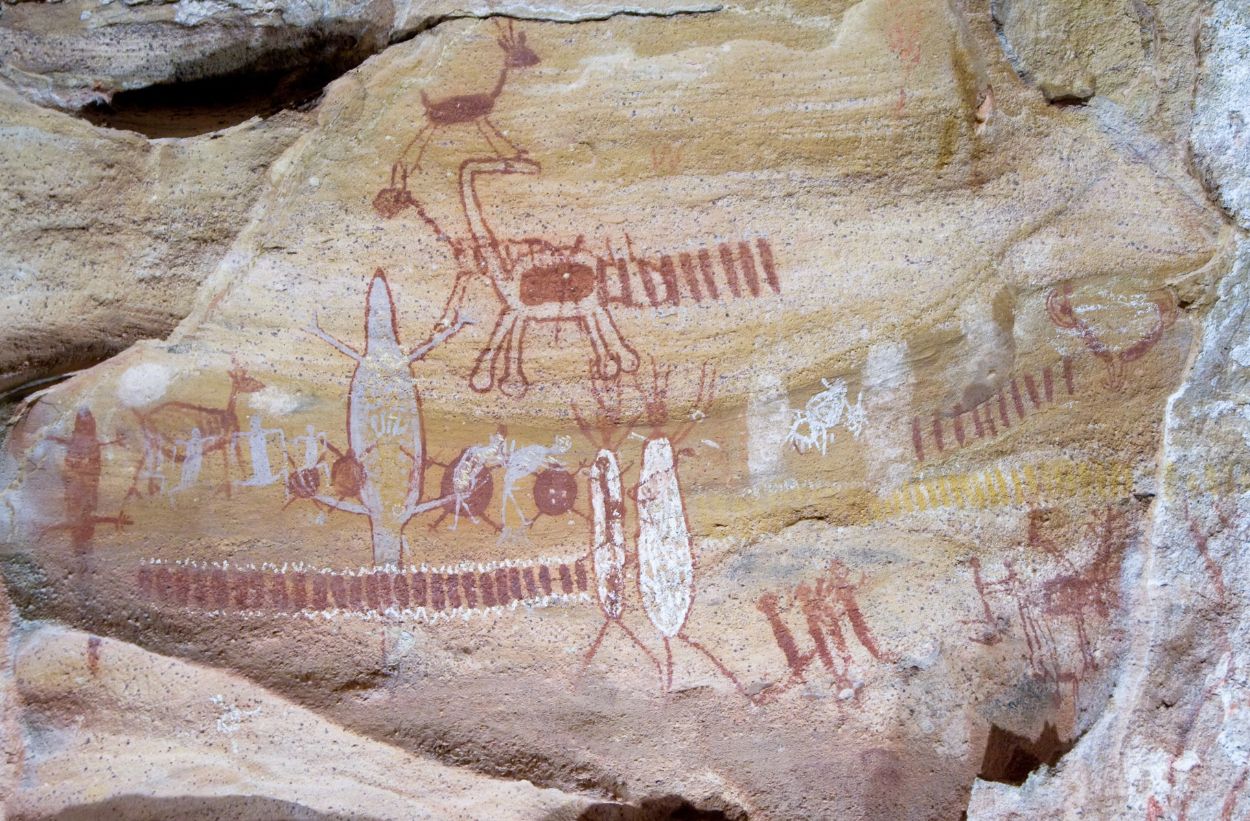 Ancient rocks with animal drawings