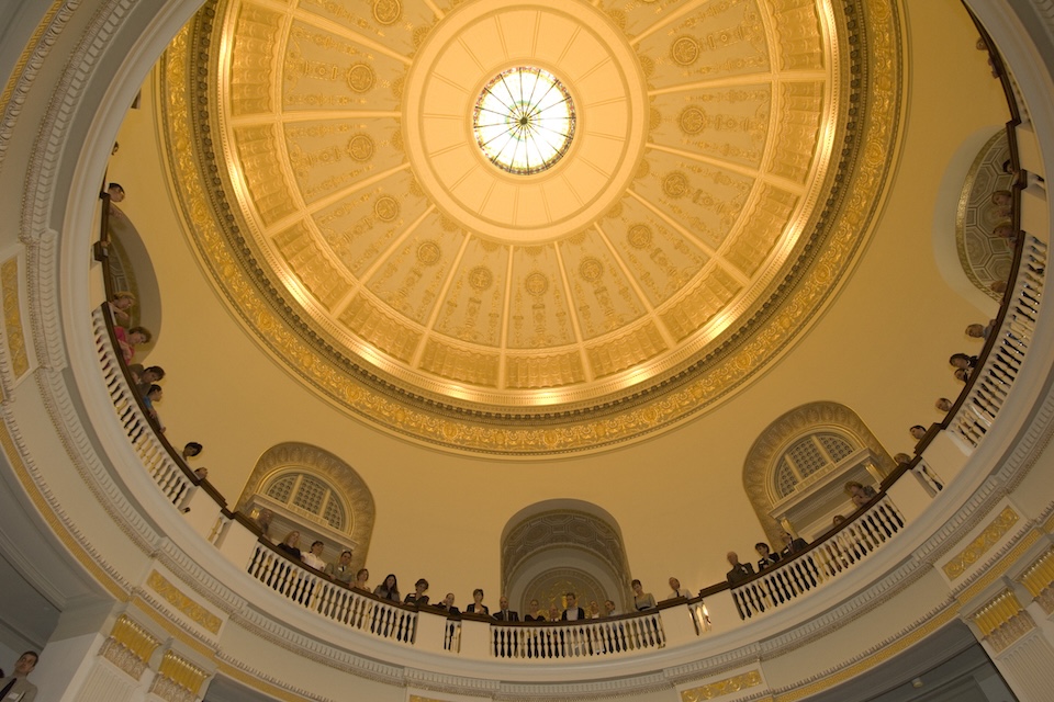 Faculty gather at SMU’s Dallas Hall for programming hosted by the Center for Presidential History.