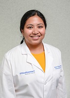 Astrud Villareal in UT Southwestern white coat.