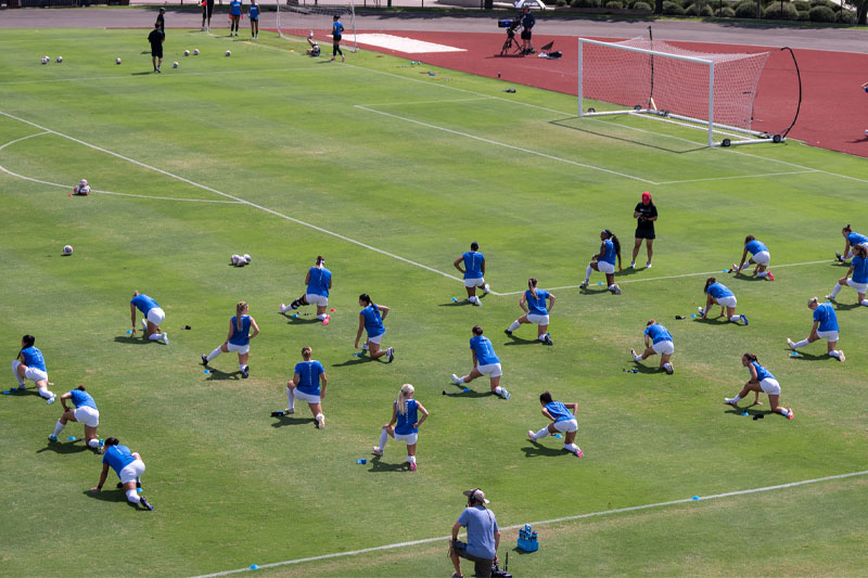 Women's Soccer stretching