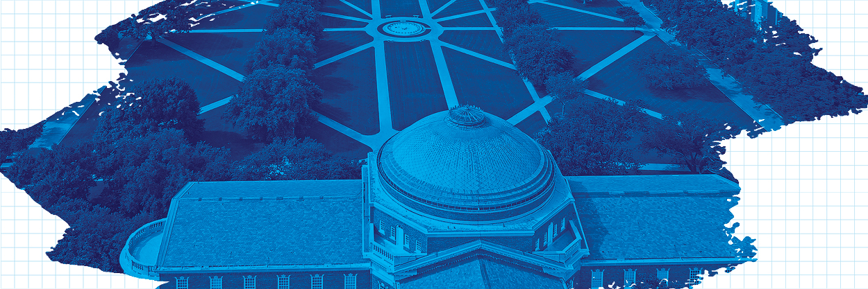 Overhead shot of the Dallas Hall quadrangle