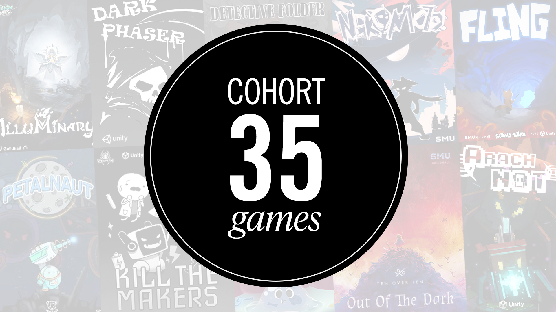 Image showing posters from video games made by SMU Guildhall Cohort 35 students