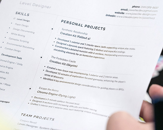 An example photo of a student resume