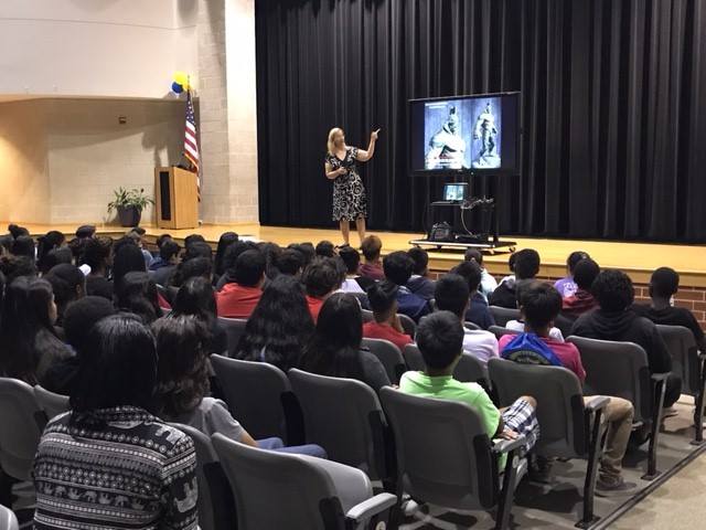 SMU Guildhall's Elizabeth Stringer speaks to Conrad students