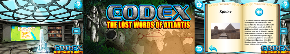 Screenshots of research app, Codex: Lost Words of Atlantis