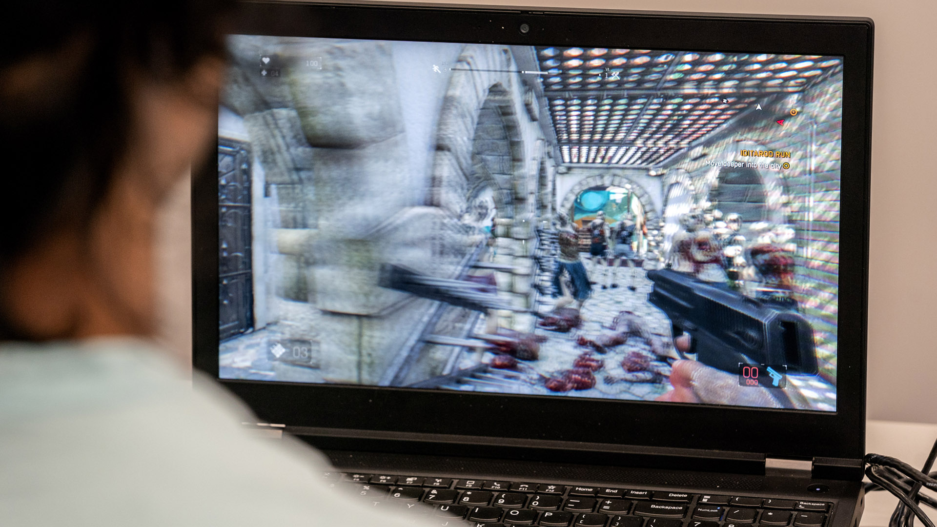 Photo of student playing video game