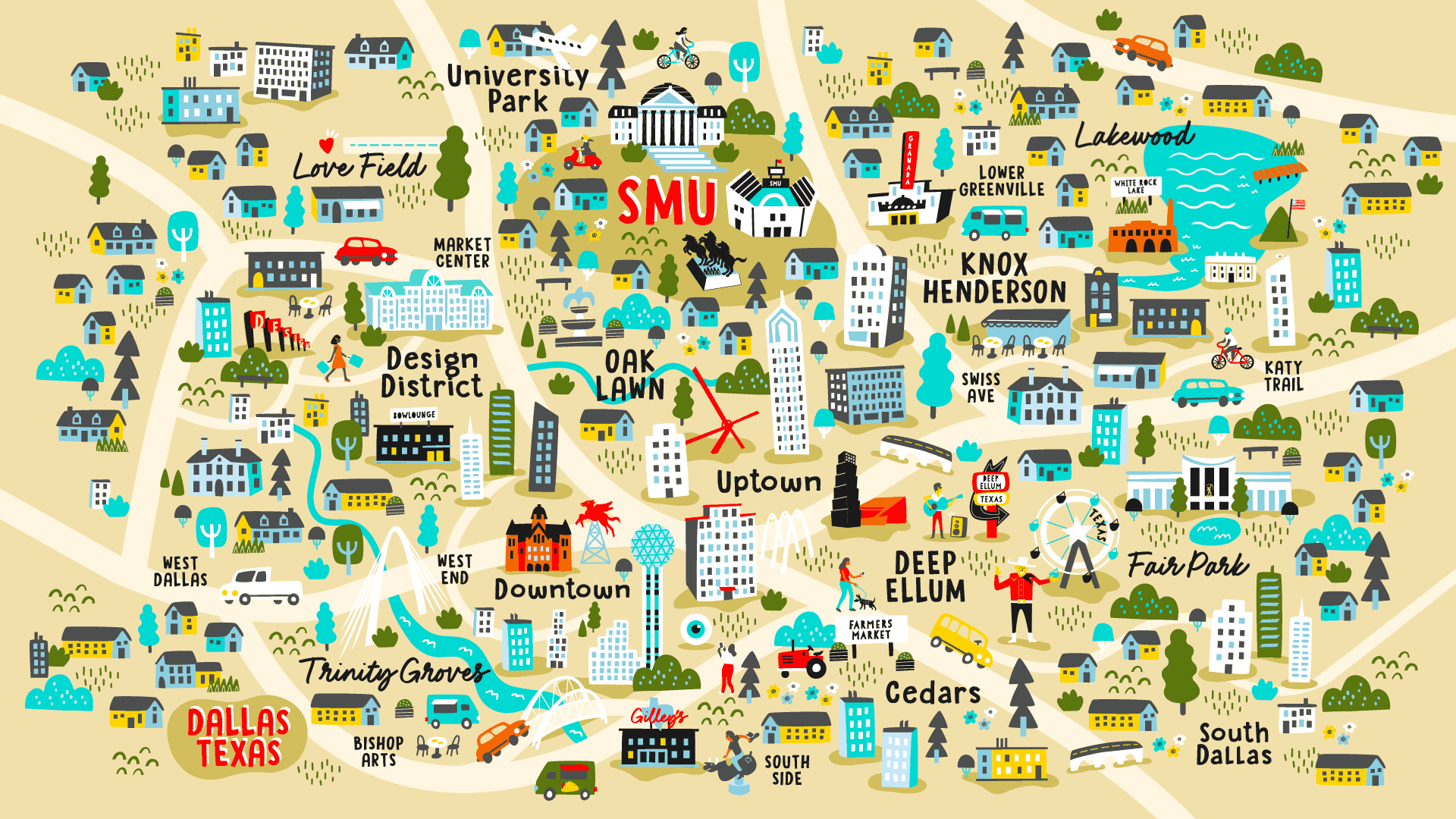 Illustrated Map of SMU and Dallas