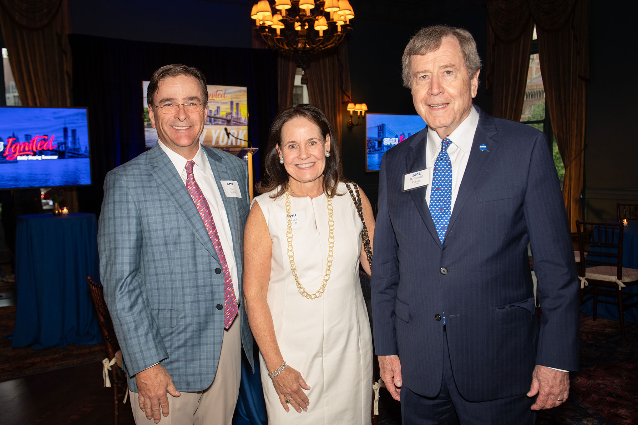 Kenneth E. Mifflin ’79, ’88, Marsha Scott Mifflin ’79 and SMU President R. Gerald Turner 