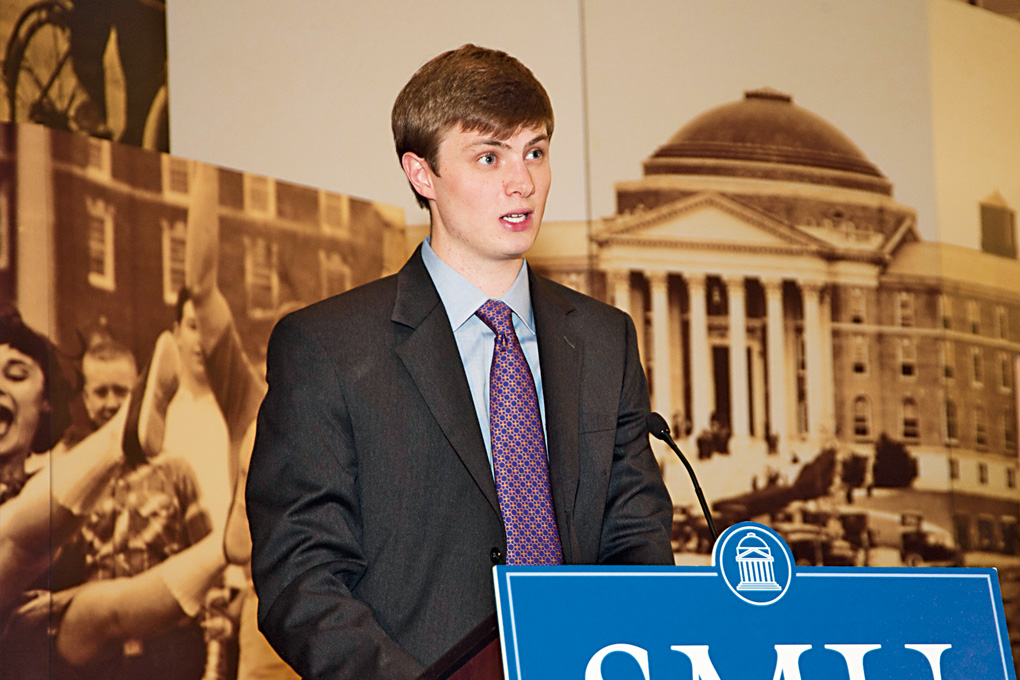Haynes Strader speaks at an SMU event
