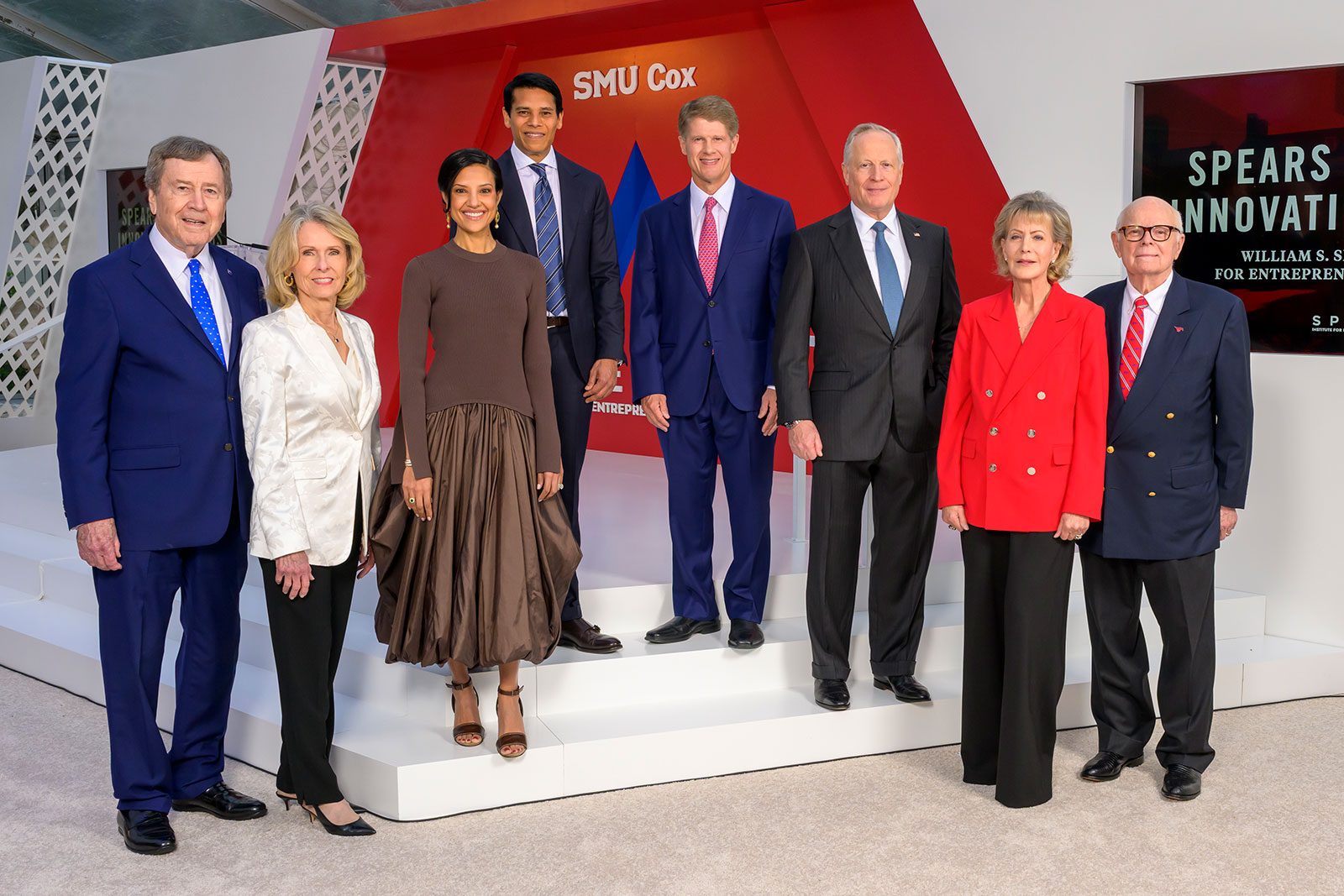SMU President R. Gerald Turner and Gail Turner; Megha and Nirav Tolia, co-founding directors of the William S. Spears Institute for Entrepreneurial Leadership; Clark K. Hunt, honoree; H. Ross Perot, Jr., honoree; Candye Gould Spears and William S. Spears, founder of the Spears Institute.