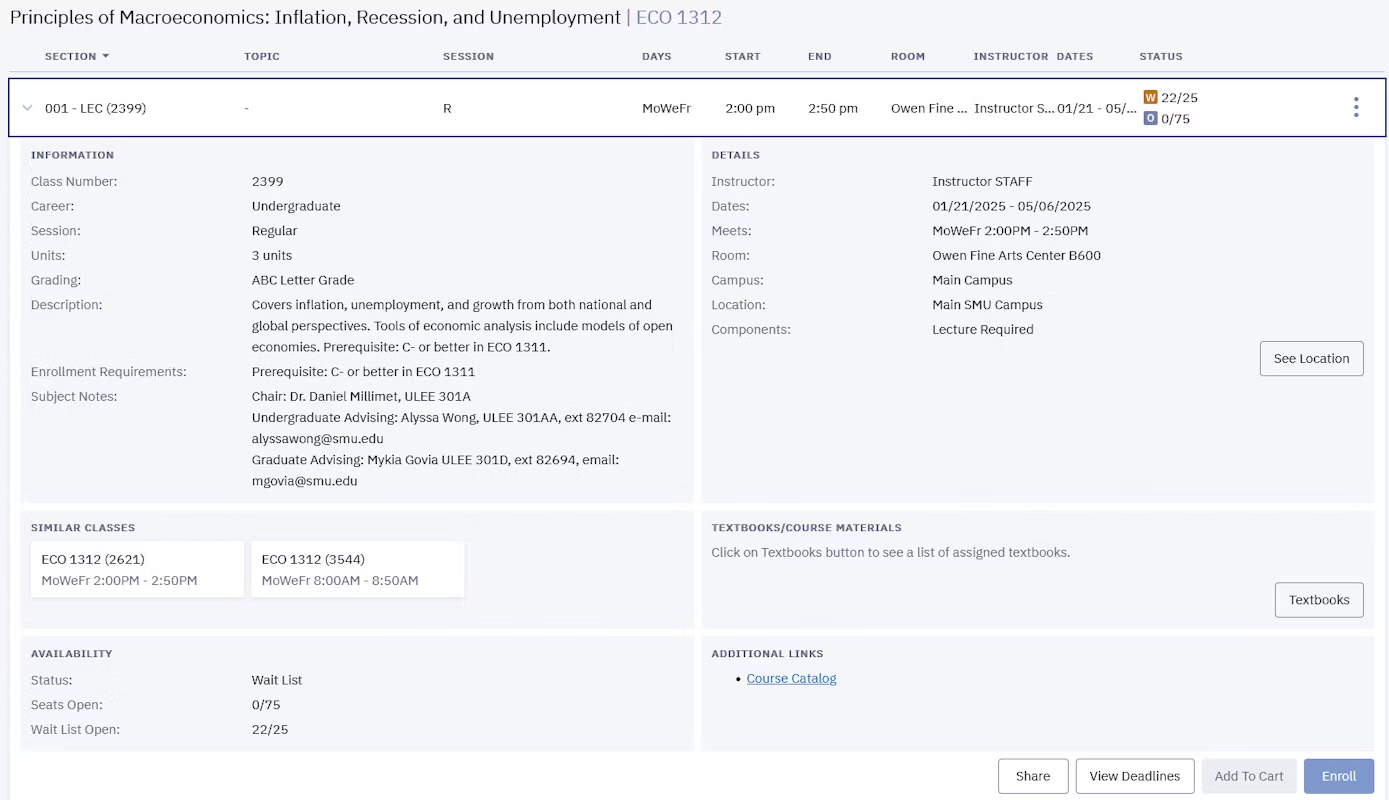 screenshot of my.SMU page