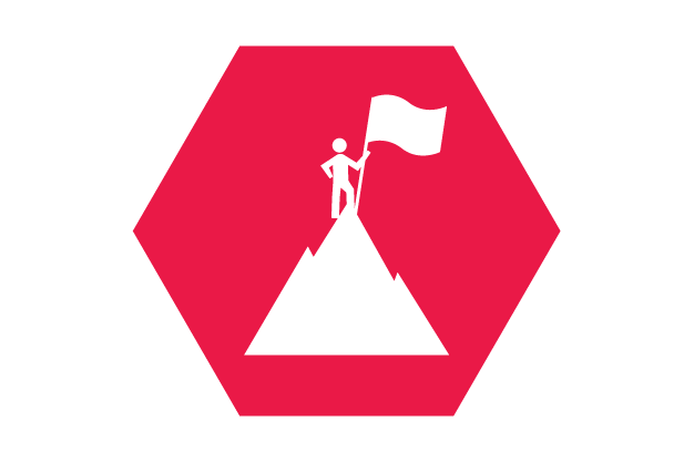 icon of person holding flag at top of mountain