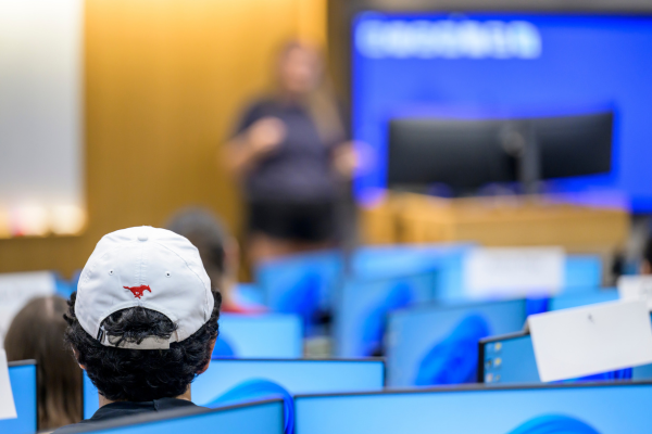 the back of a student's head in the Kitt Center