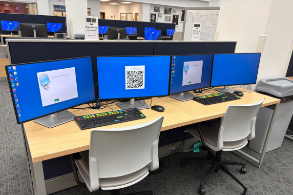 Bloomberg terminals at Fondren in Prothro Learning Commons (3 total)