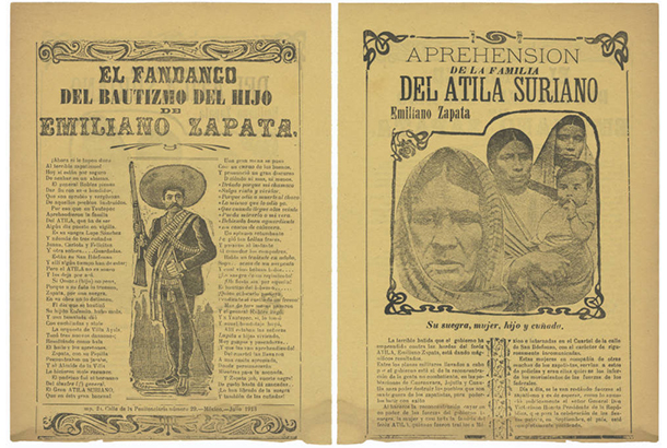 Broadside newspaper from Mexico printed in 1913, discussing the baptism of Emiliano Zapata's son.