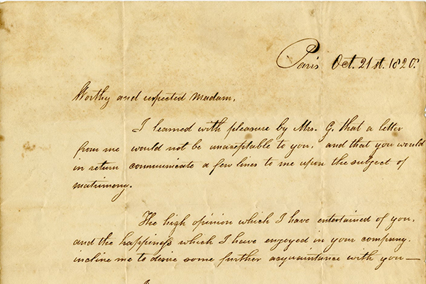 October 21, 1820 letter from Elias Bowen to Abigail Birdseye Bowen