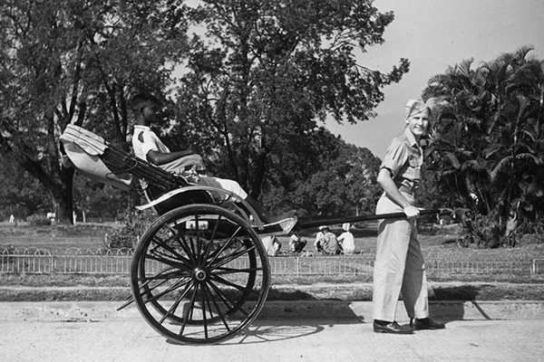 United States Serviceman, Pulling Rickshaw with Indian Passenger, India]