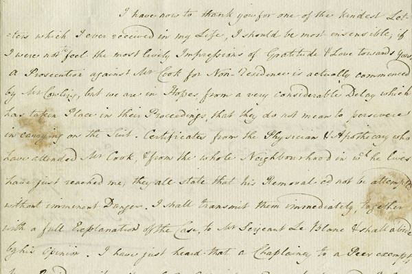 November 28, 1794 letter from J[ames] Willyams to Thomas Haweis