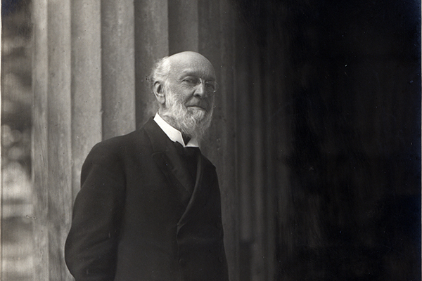 Bishop John H. Vincent standing in the Hall of Philosophy
