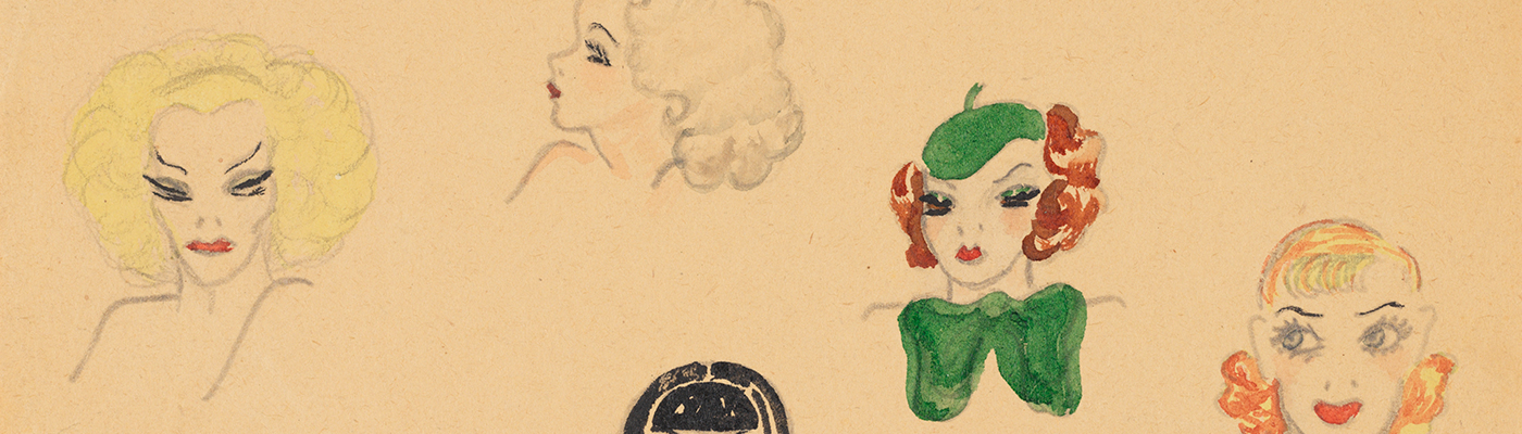 Untitled [illustrations of women's heads with various hair styles and colors]