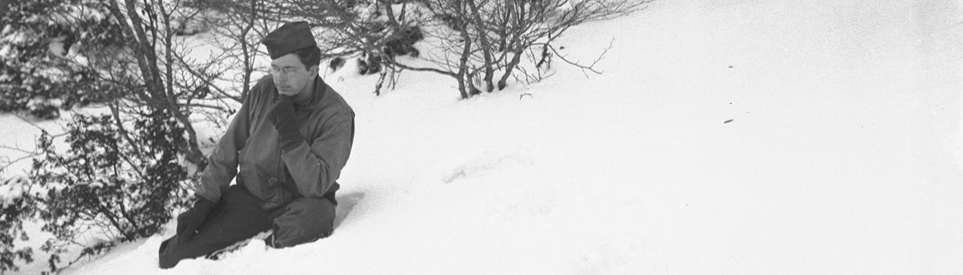 Melvin Shaffer watching the snow melt, hoping for spring, Apennines, 1945