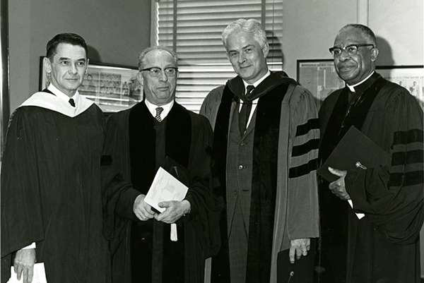 Decherd Turner, Rabbi Levi A. Olan, Dean Joseph D. Quillian, Bishop Noah Watson Moore at Southern Methodist University