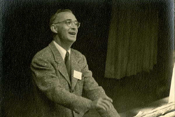 Albert Outler speaking at Camp Miniwanaca