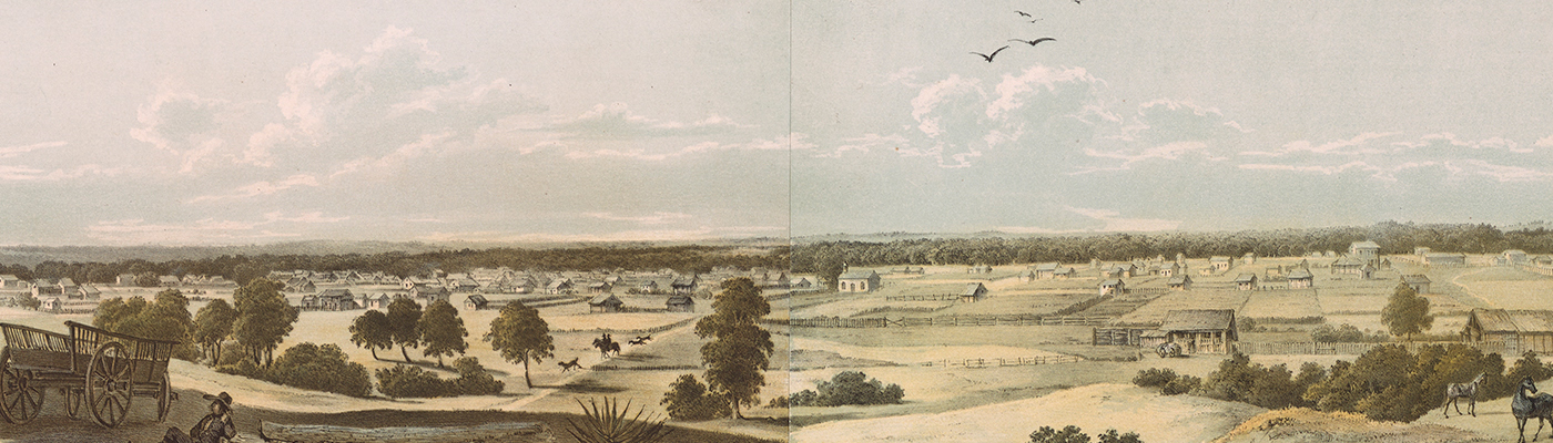 Panorama der Stadt Neu - Braunfels in Texas aufgenommen von der Südwestseite im Sommer 1847