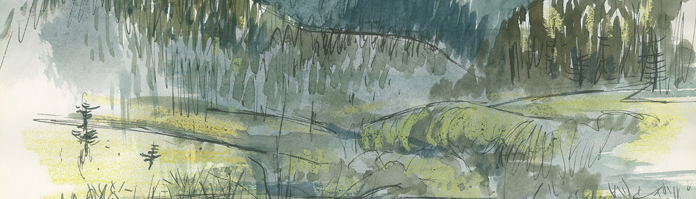 Untitled [watercolor sketch of a mountain landscape]