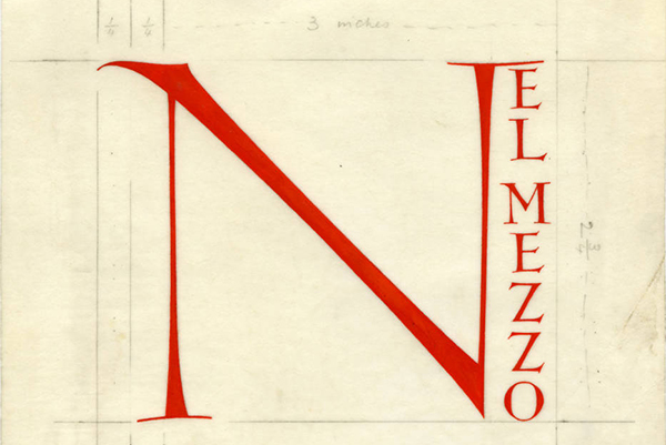 [Nel Mezzo in ink on vellum with pencil measurements]