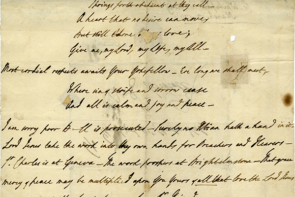 March 17, 1763 letter from George Whitefield to Charles Wesley