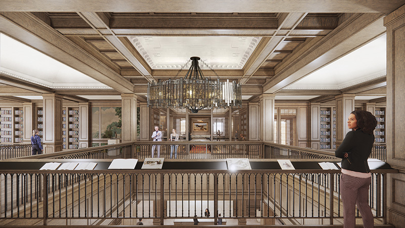 Artist rendering of Rees-Jones Library interior, Level 3