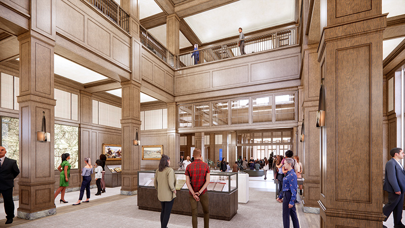 Artist rendering of Rees-Jones Library interior, Level 2