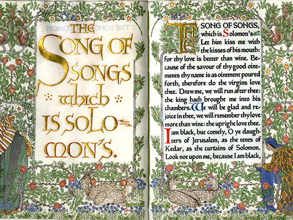 Heavily illustrated manuscript pages from Solomon's Song of Songs