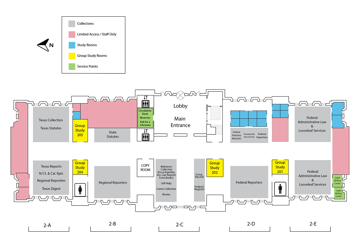 map of Underwood Law Library, second floor