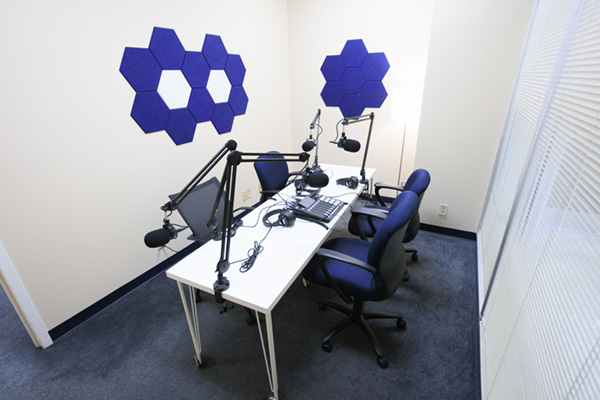 podcast recording station in the Podcast Studio 