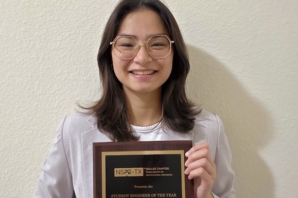 SMU Lyle Civil Engineering student Ivy Chau was recognized as student engineer of the year by TSPE.