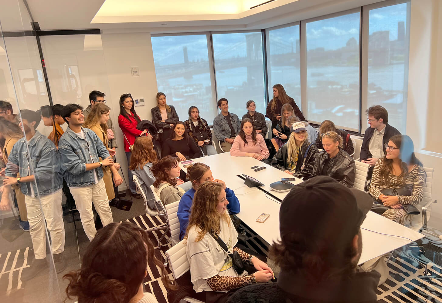 large student group inside advertising agency