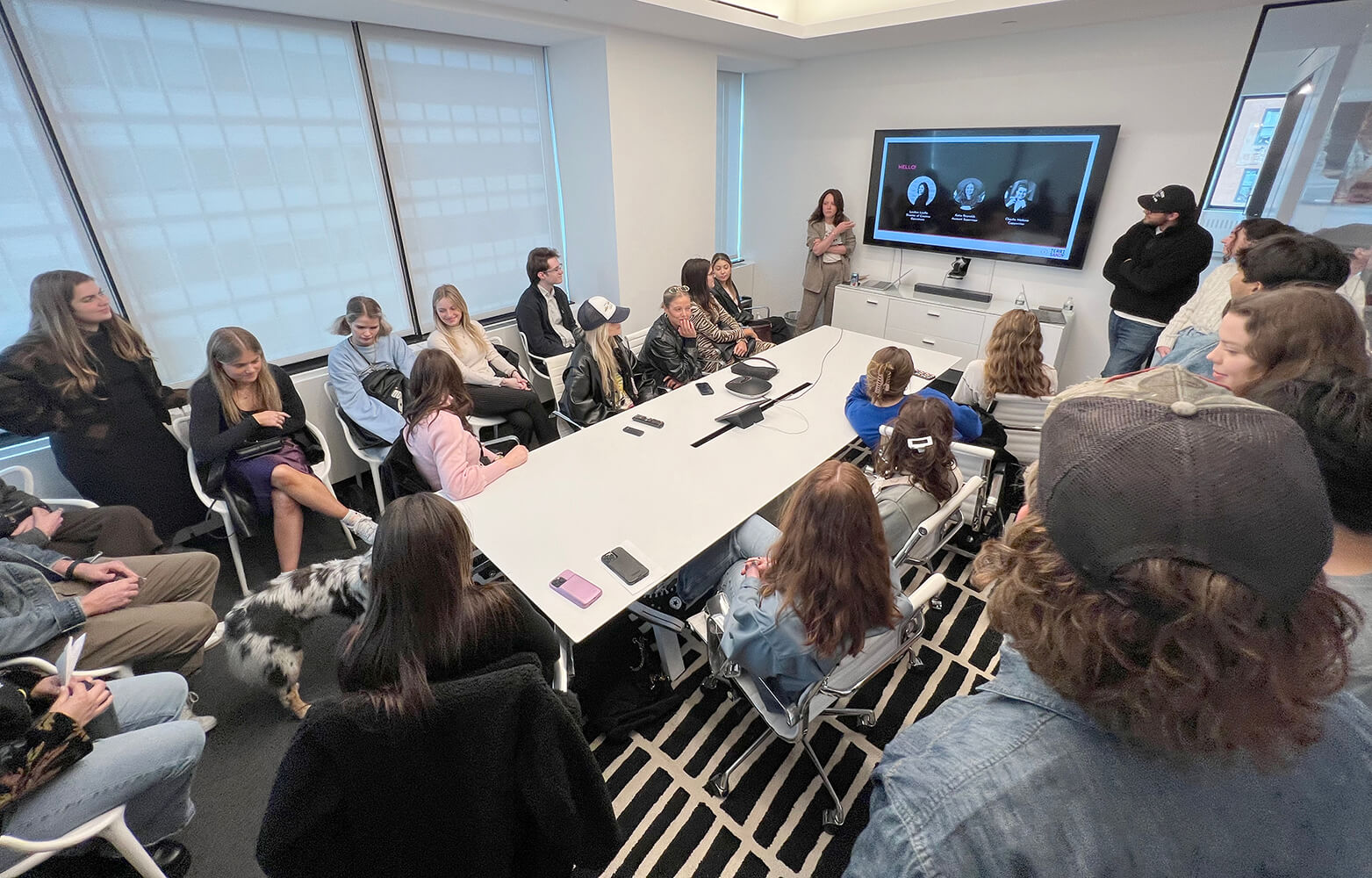 large student group inside advertising agency