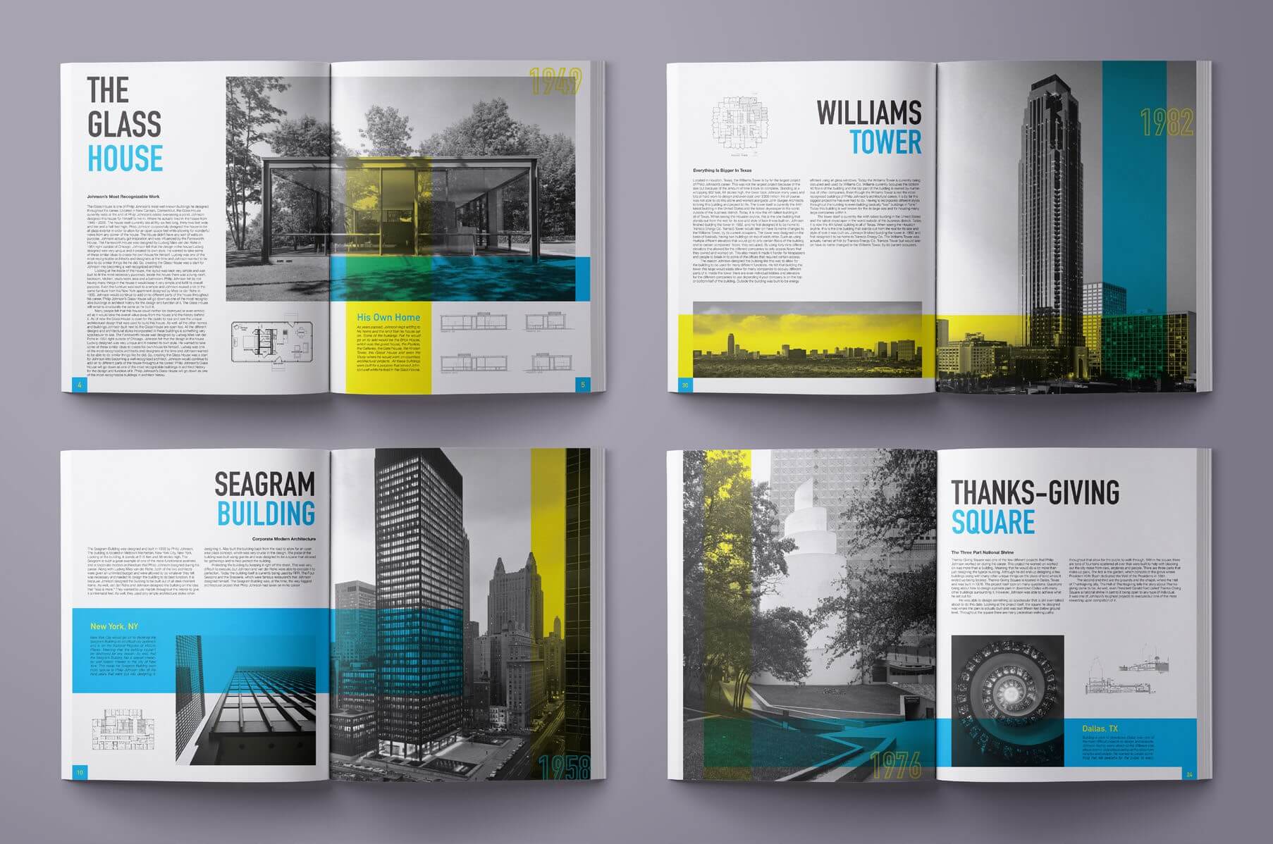 four colorful books on gray background