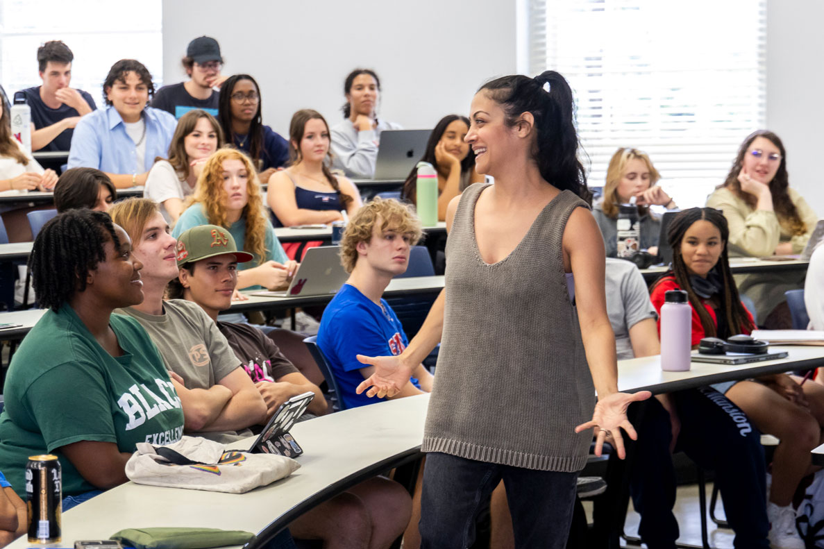 The First-Year Arts Community Experience class listens to a guest speaker.