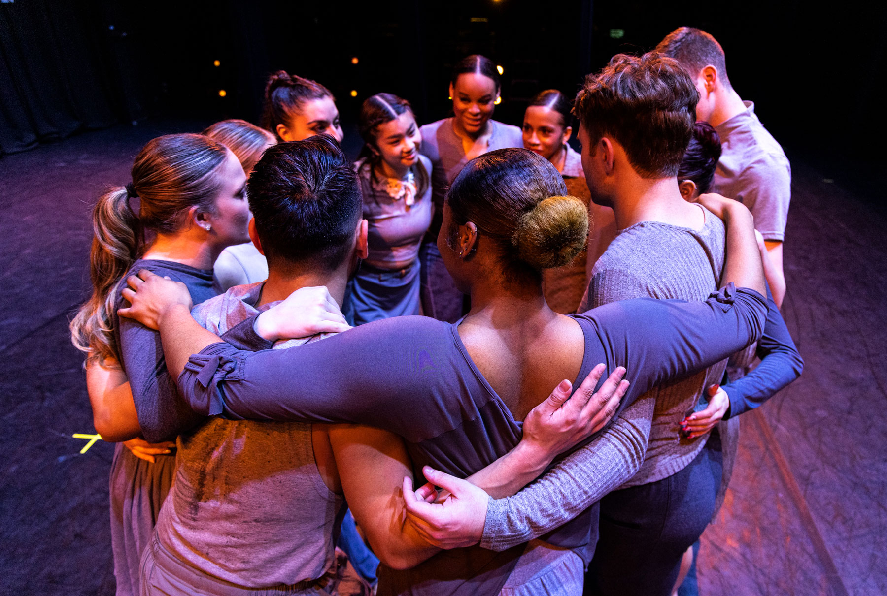 Student dancers gather before performing for the Meadows at the Winspear.