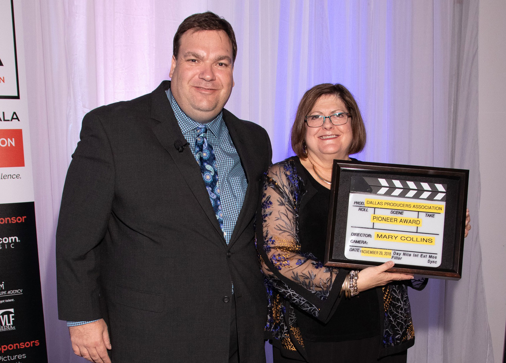 Mary Collins receiving the Pioneer Award from the Dallas Producers Association