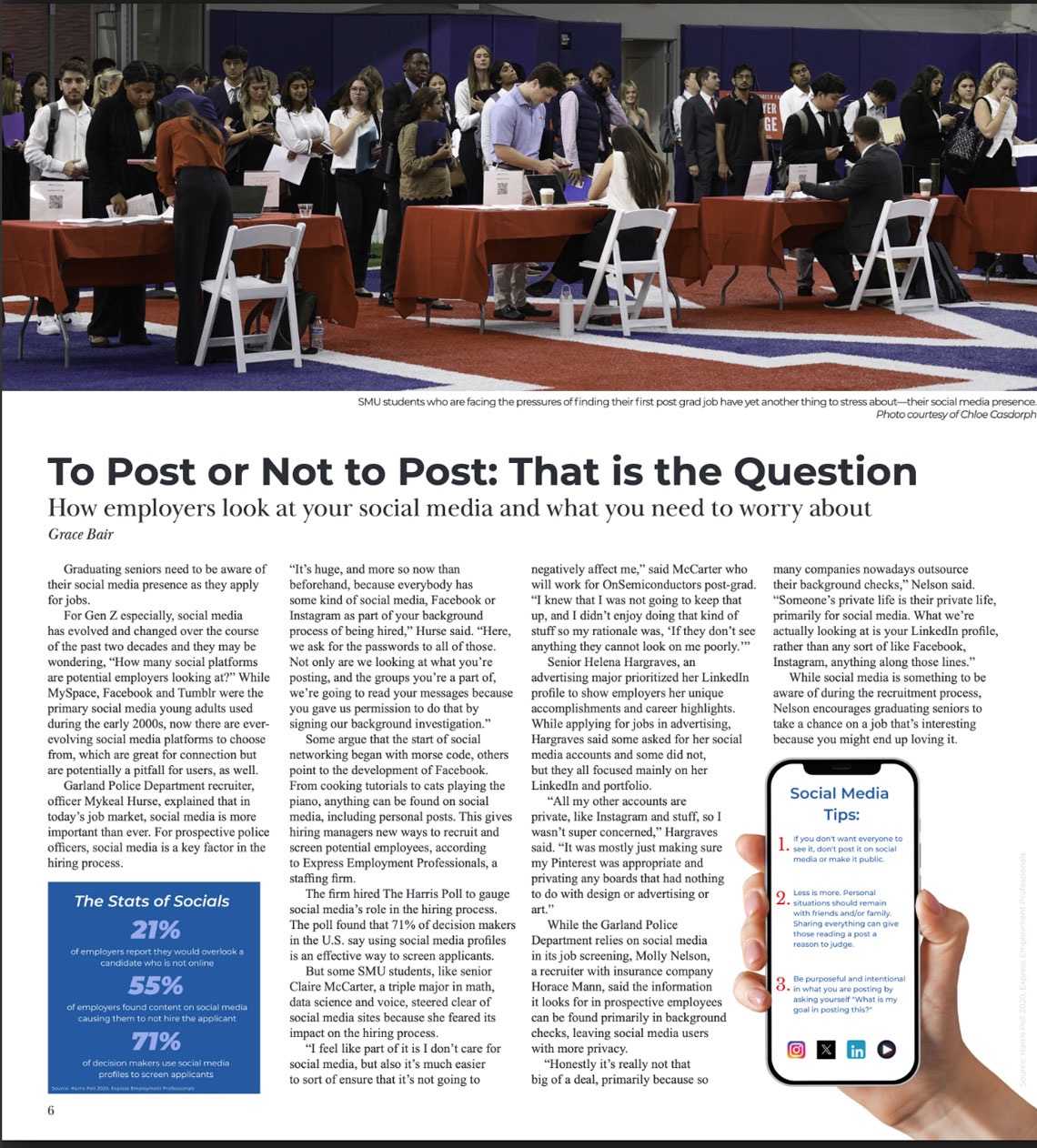 A screenshot of one of the AEJMC award-winning articles from SMU's news magazine "The DC"