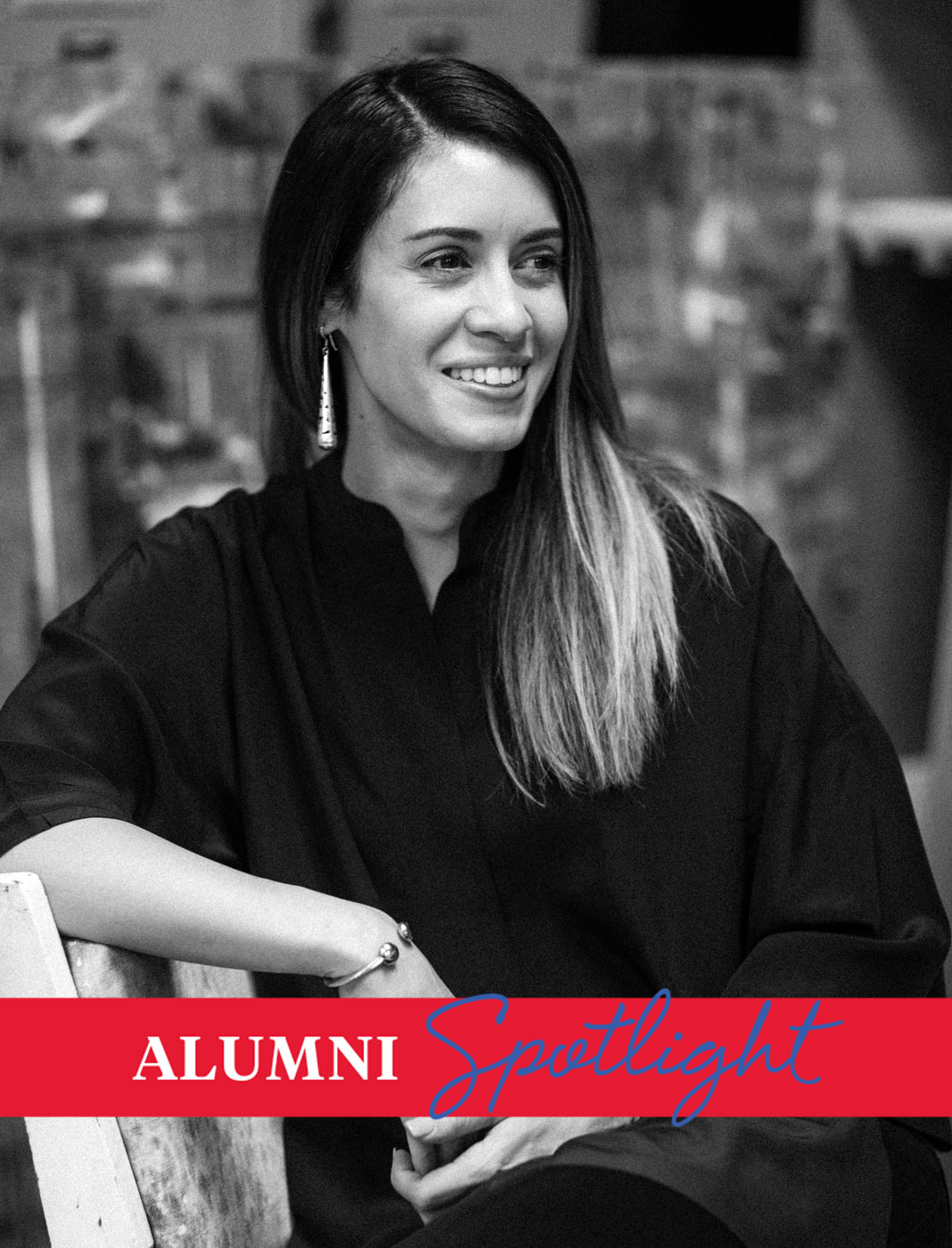 Black and white photo of MADI alum Ariel Martin