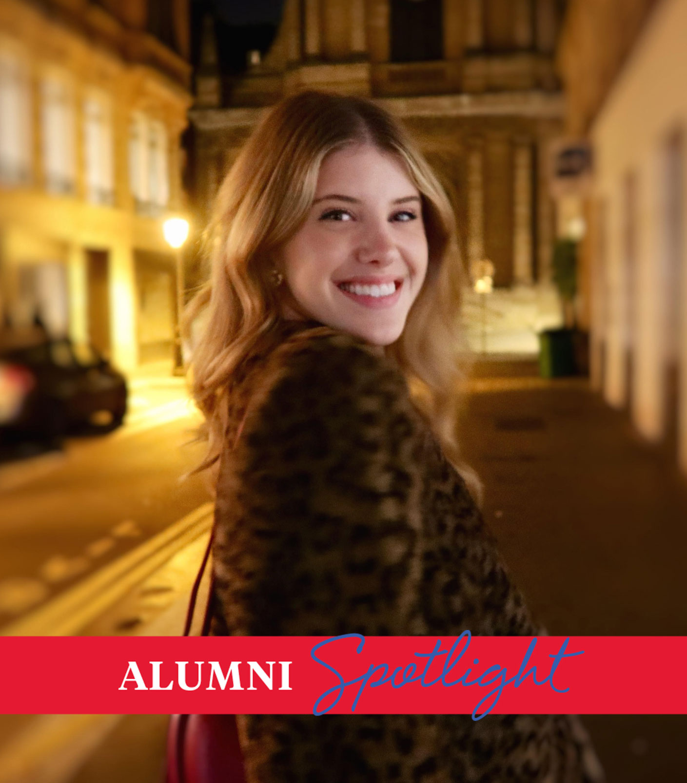 Journalism and Fashion Media alum Samantha Klaassen poses in the street.