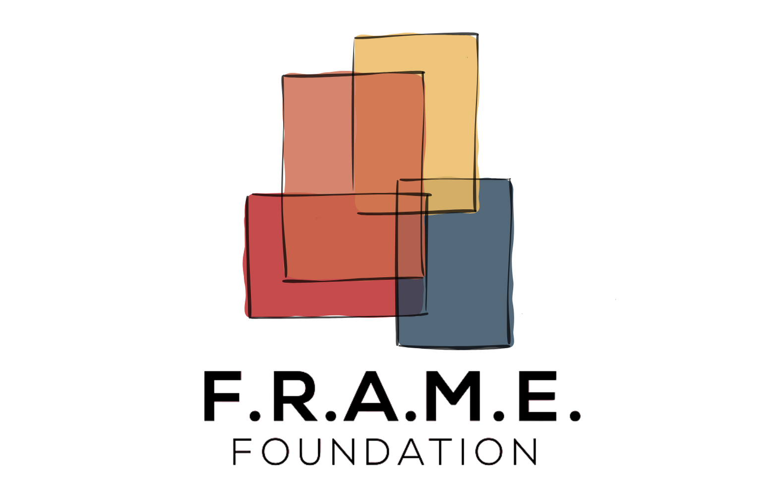 Multi colored interlocking blocks with the text FRAME FOUNDATION